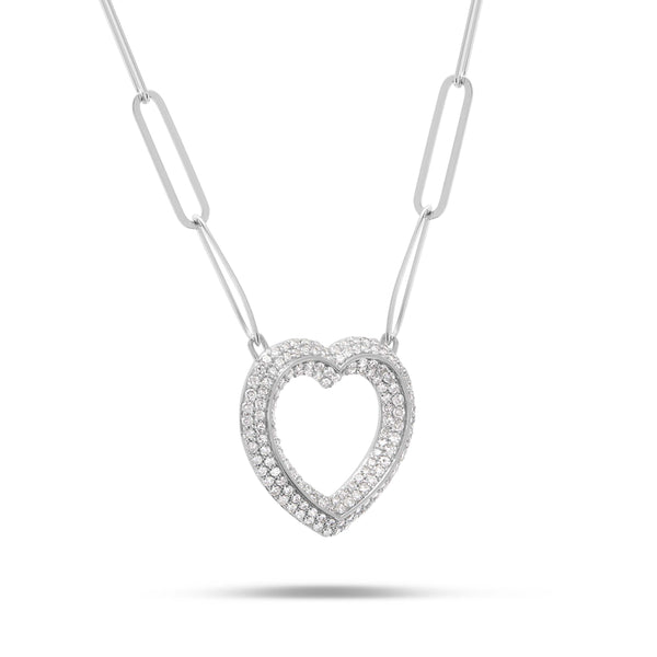 10K White Gold 3.23ct Diamond Heart Pendant Necklace