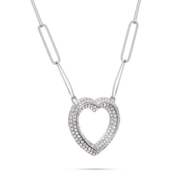 10K White Gold 3.23ct Diamond Heart Pendant Necklace