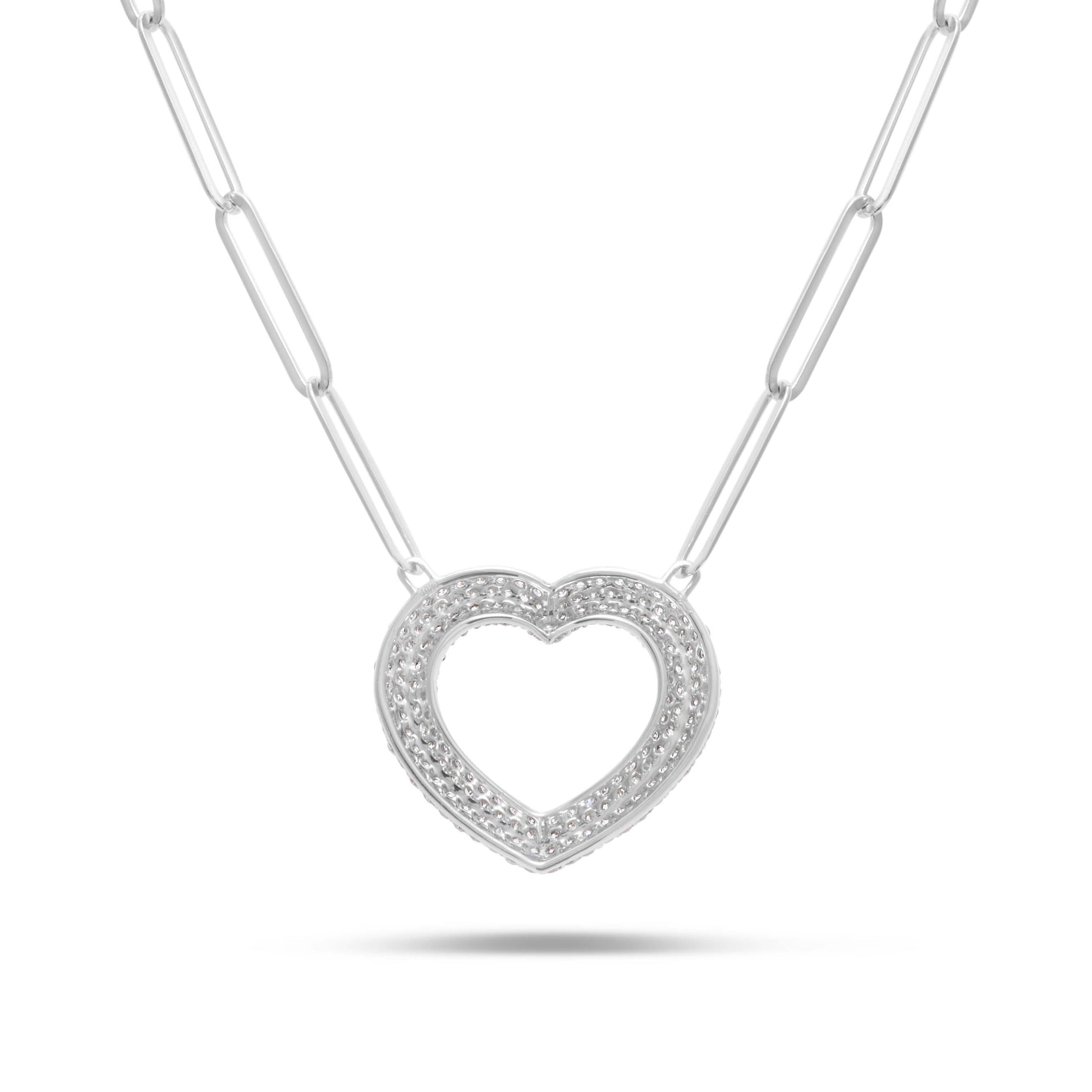 10K White Gold 3.23ct Diamond Heart Pendant Necklace