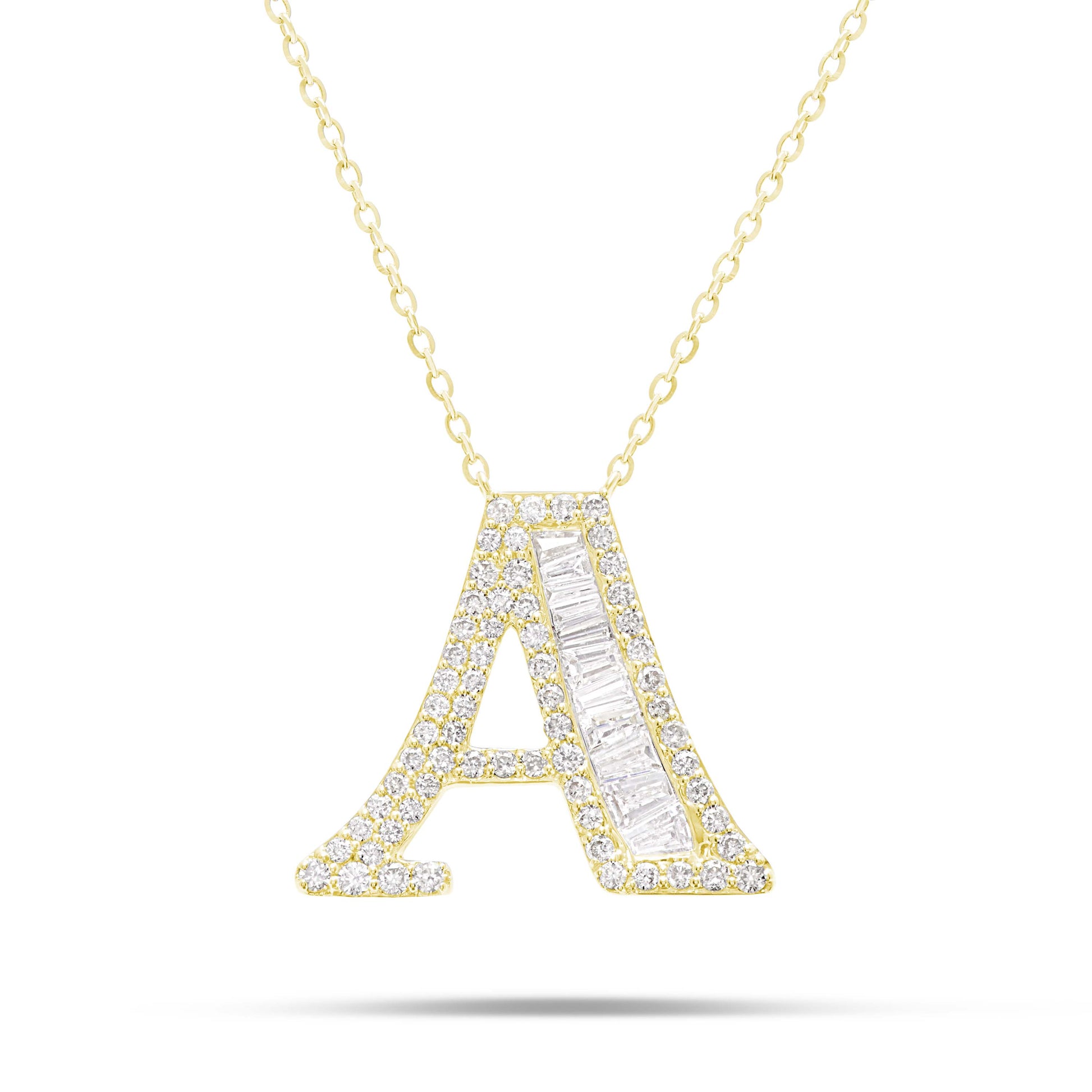 10K Gold 2.40ct Baguette & Round Diamond Initial Necklace