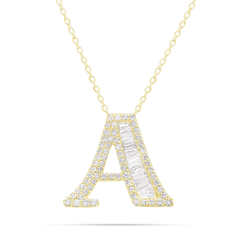 10K Gold 2.40ct Baguette & Round Diamond Initial Necklace