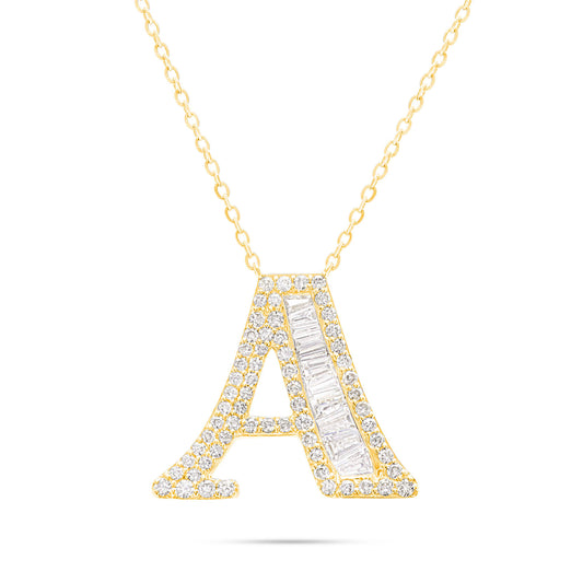 10K Gold 2.40ct Baguette & Round Diamond Initial Necklace