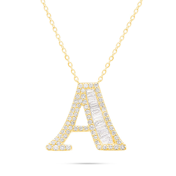 10K Gold 2.40ct Baguette & Round Diamond Initial Necklace