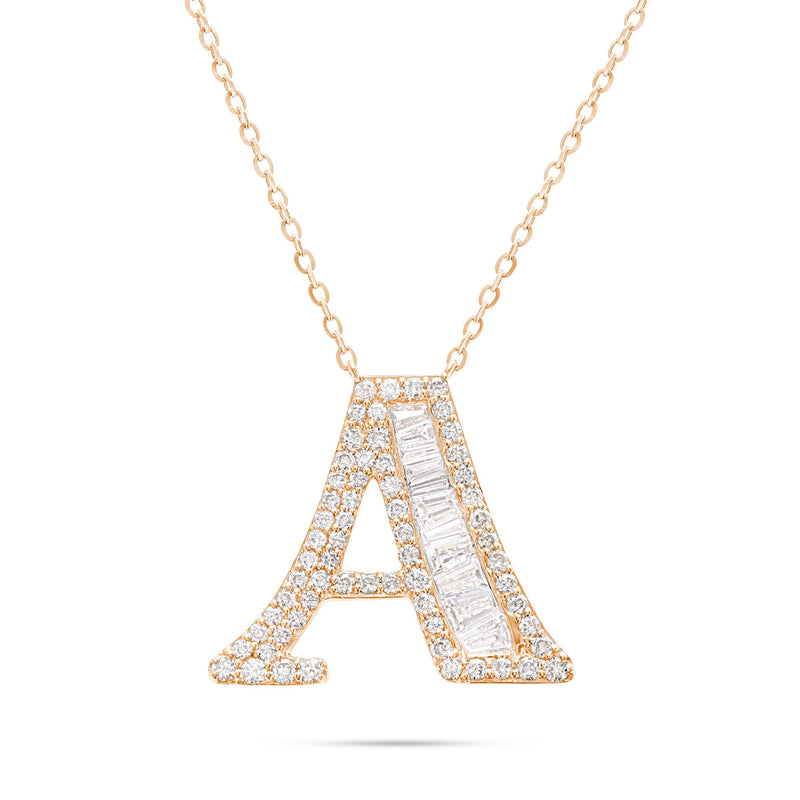 10K Gold 2.40ct Baguette & Round Diamond Initial Necklace