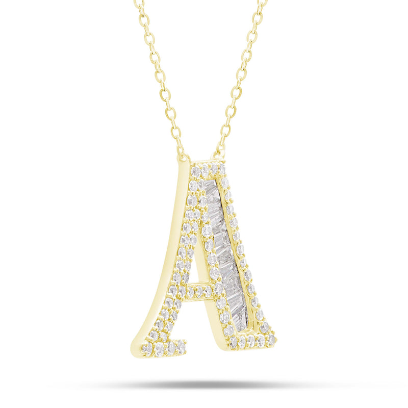 10K Gold 2.40ct Baguette & Round Diamond Initial Necklace