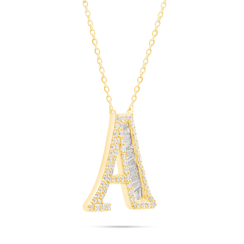 10K Gold 2.40ct Baguette & Round Diamond Initial Necklace