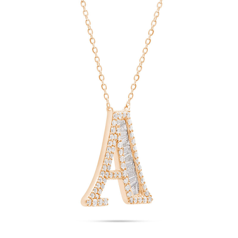 10K Gold 2.40ct Baguette & Round Diamond Initial Necklace