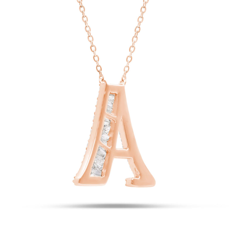 10K Gold 2.40ct Baguette & Round Diamond Initial Necklace