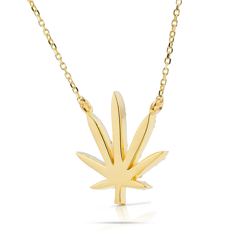 Pot Leaf Necklace 14k Gold 0.52ct Diamond