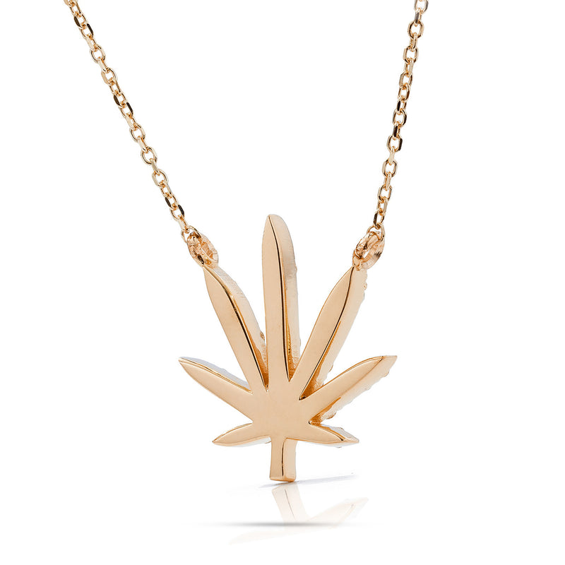 Pot Leaf Necklace 14k Gold 0.52ct Diamond