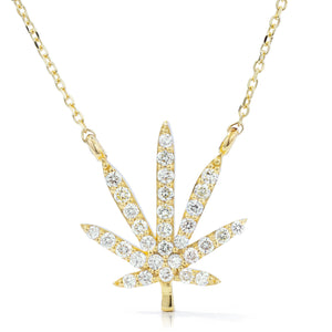 Pot Leaf Necklace 14k Gold 0.52ct Diamond