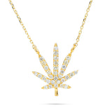 Pot Leaf Necklace 14k Gold 0.52ct Diamond
