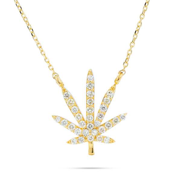 Pot Leaf Necklace 14k Gold 0.52ct Diamond