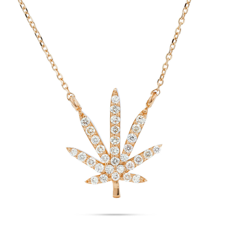 Pot Leaf Necklace 14k Gold 0.52ct Diamond
