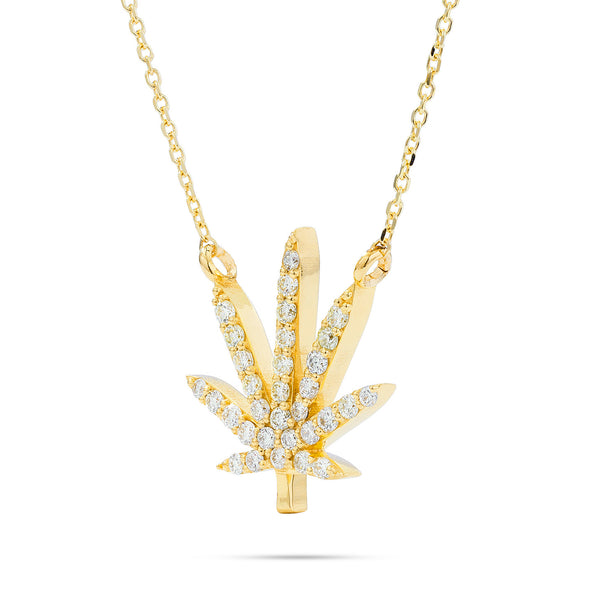 Pot Leaf Necklace 14k Gold 0.52ct Diamond