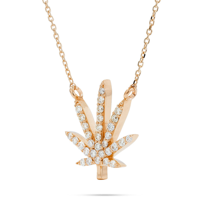 Pot Leaf Necklace 14k Gold 0.52ct Diamond