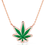 14k Gold Pot Leaf Green Enamel Necklace