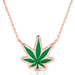 14k Gold Pot Leaf Green Enamel Necklace