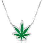 14k Gold Pot Leaf Green Enamel Necklace