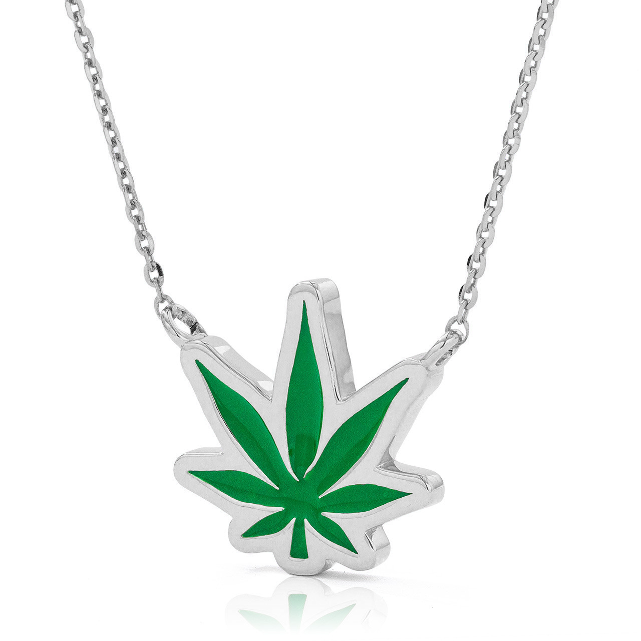 14k Gold Pot Leaf Green Enamel Necklace