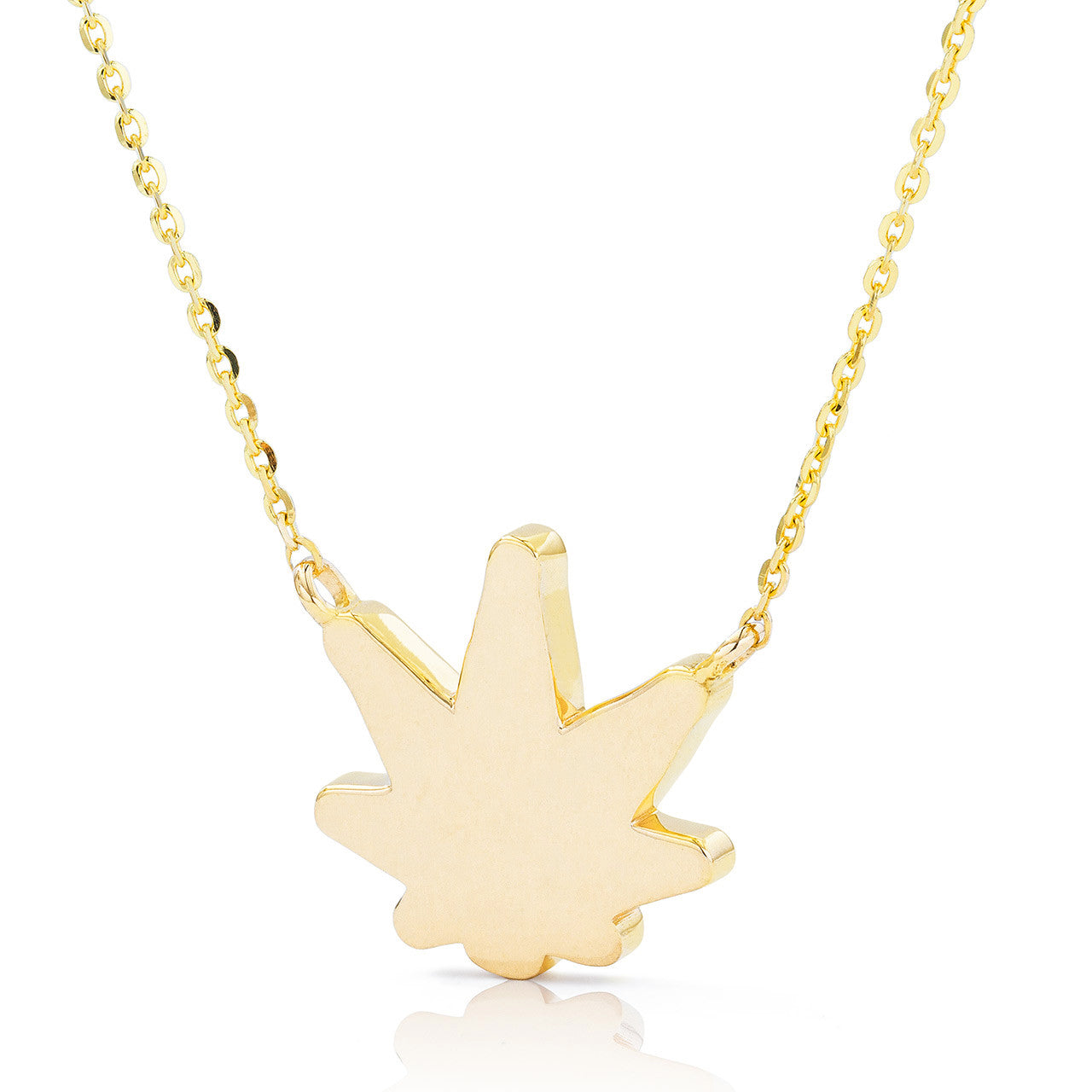 14k Gold Pot Leaf Green Enamel Necklace