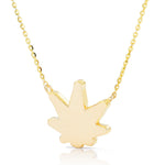14k Gold Pot Leaf Green Enamel Necklace