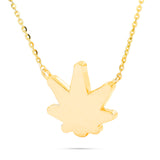 14k Gold Pot Leaf Green Enamel Necklace