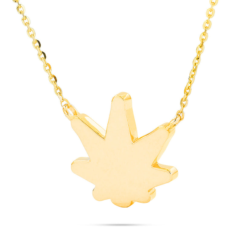 14k Gold Pot Leaf Green Enamel Necklace