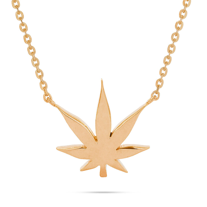 14k Gold Pot Leaf Necklace