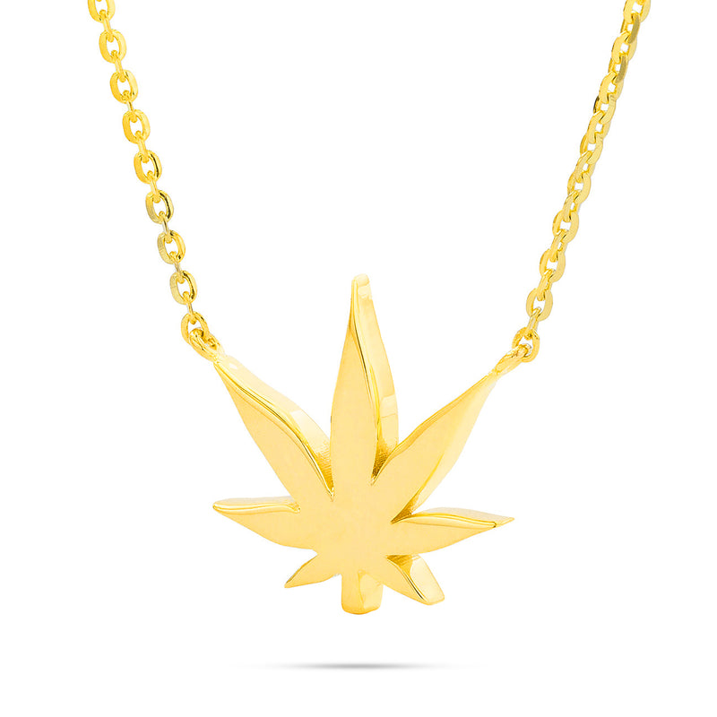 14k Gold Pot Leaf Necklace