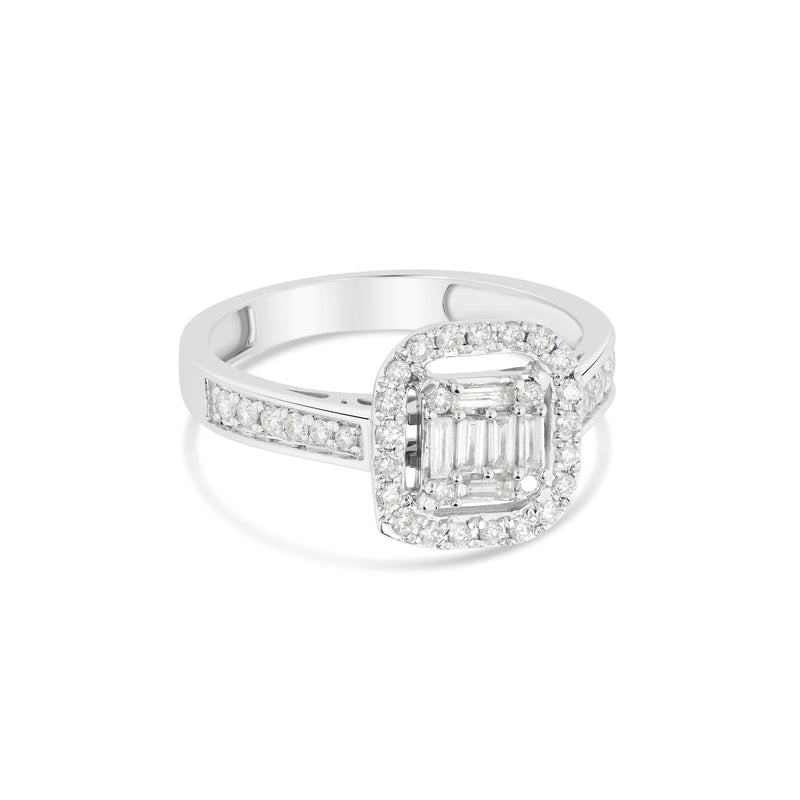 14K White Gold Baguette and Round Diamond Bridal Ring