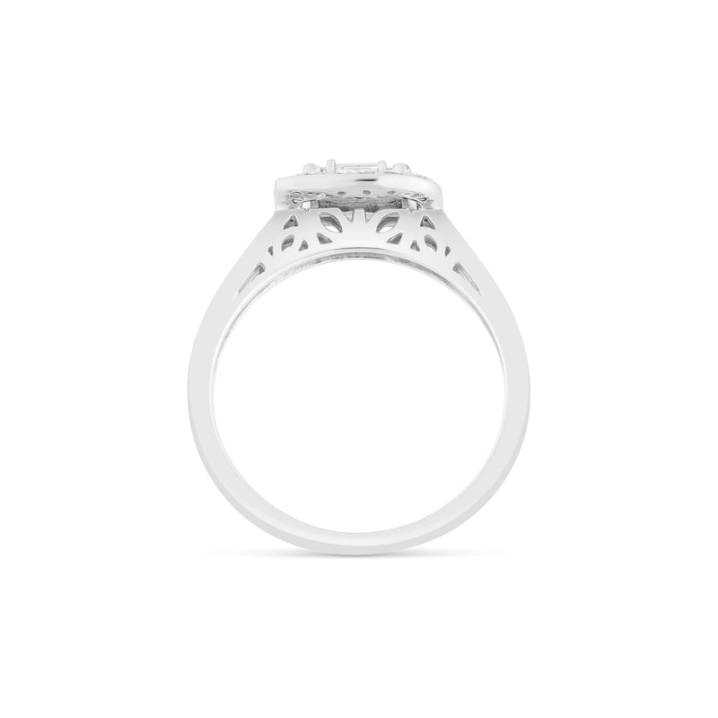 14K White Gold Baguette and Round Diamond Bridal Ring