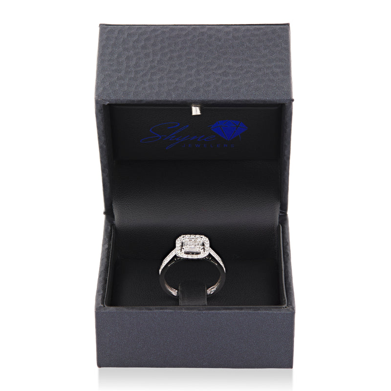 14K White Gold Baguette and Round Diamond Bridal Ring