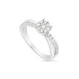 14KT Solid White Gold Natural Diamond Cluster Engagement Ring
