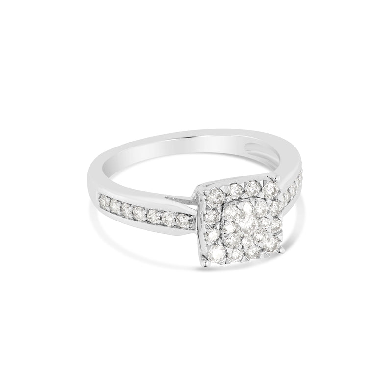 14K White Gold Cluster Diamond Engagement Ring