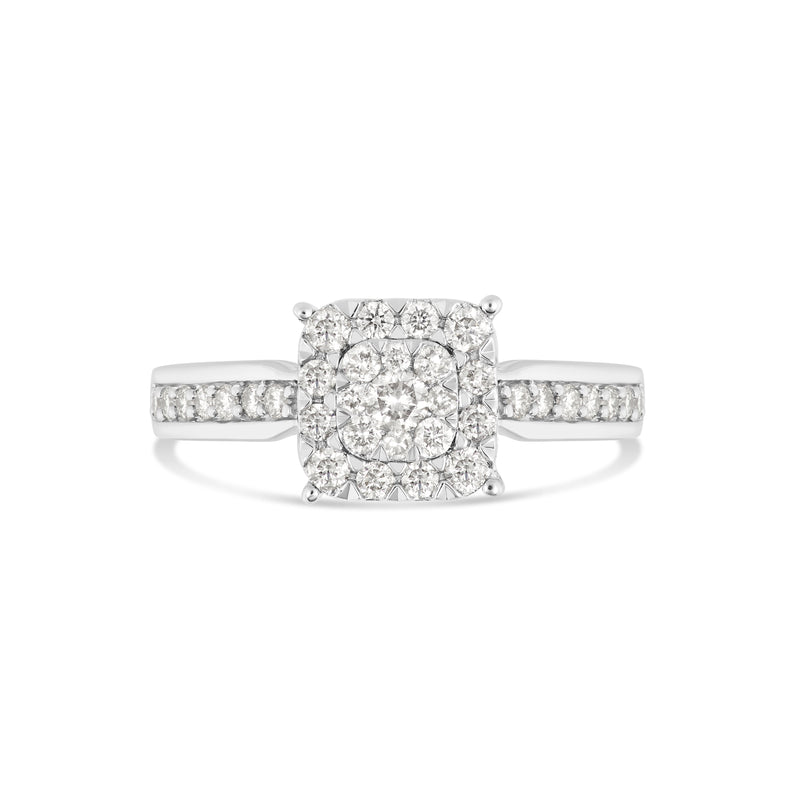 14K White Gold Cluster Diamond Engagement Ring