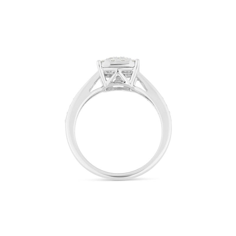 14K White Gold Cluster Diamond Engagement Ring