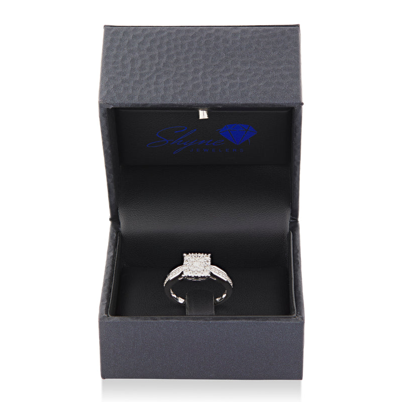 14K White Gold Cluster Diamond Engagement Ring