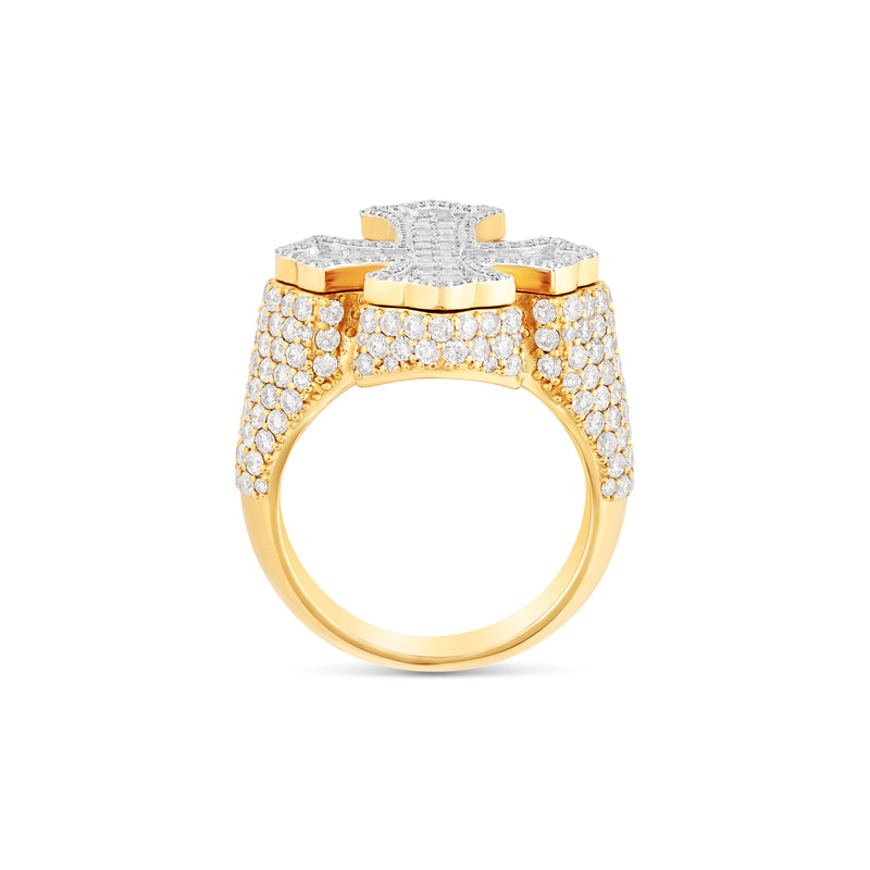 Baguette & Round Diamond Statement Cross Ring