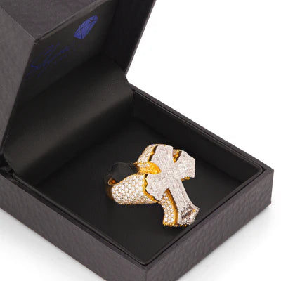 Yellow Gold 5 carat Baguette Diamond Cross Statement Ring