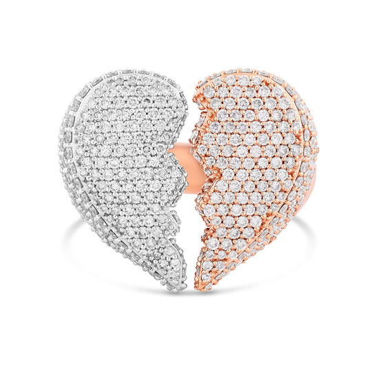 10K Two-Tone Gold Diamond Broken Heart Bubble Ring