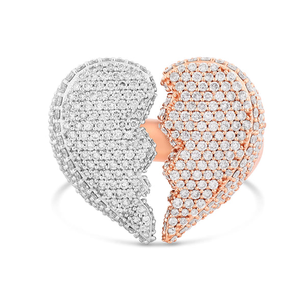 10K Two-Tone Gold Diamond Broken Heart Bubble Ring