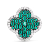 Diamond & Green Emerald Clover Statement Ring