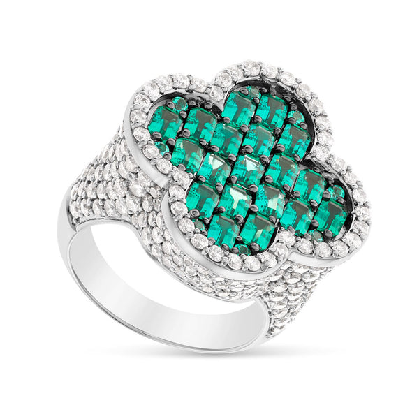 Diamond & Green Emerald Clover Statement Ring