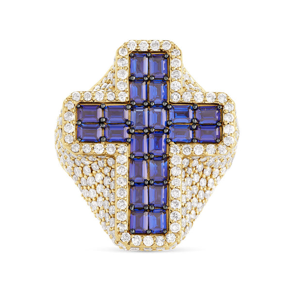 Diamond & Emerald Sapphire Cross Statement Ring