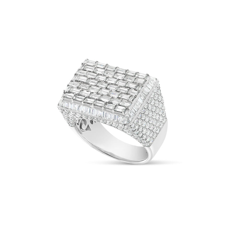 Men's 18k White Gold Baguette Diamond Fashion Ring