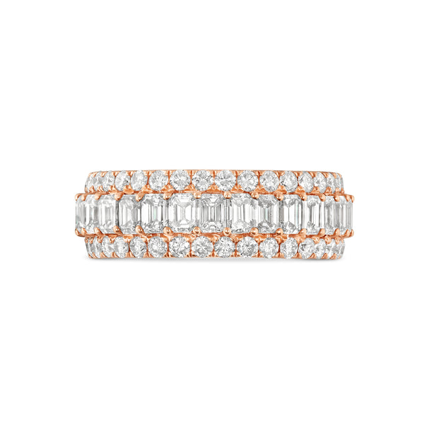 14k Rose Gold Emerald & Round Diamond Men's Eternity Band