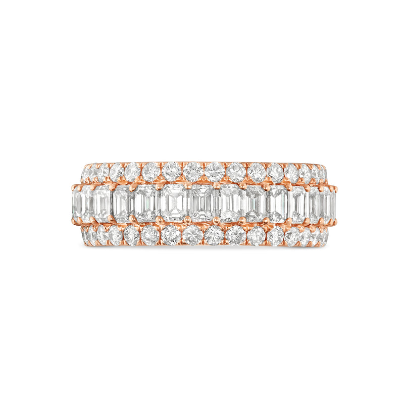 14k Rose Gold Emerald & Round Diamond Men's Eternity Band