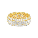 14k Yellow Gold Emerald & Round Diamond Men's Eternity Band