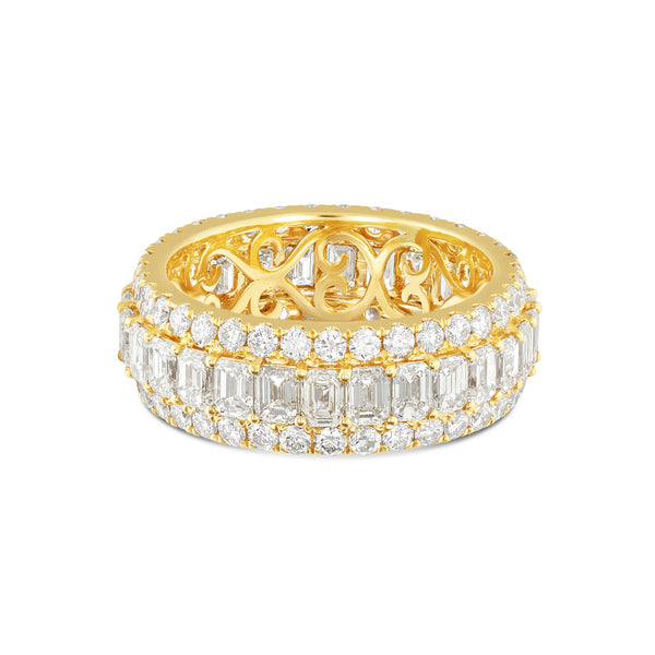 14k Yellow Gold Emerald & Round Diamond Men's Eternity Band